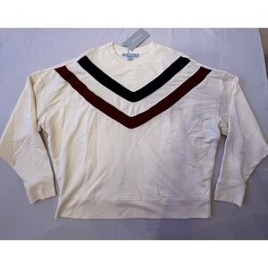 NWT Antonio Melani Active Stripe Piping Crew Neck Sweater Ivory Size‎ S